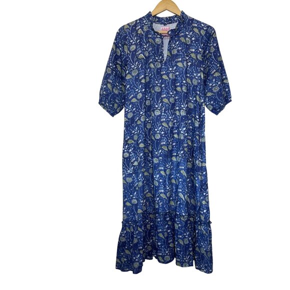 Mod's Mahal Floral Split Neck Midi Dress Womens Size S Pockets Block Print Boho - Picture 2 of 11